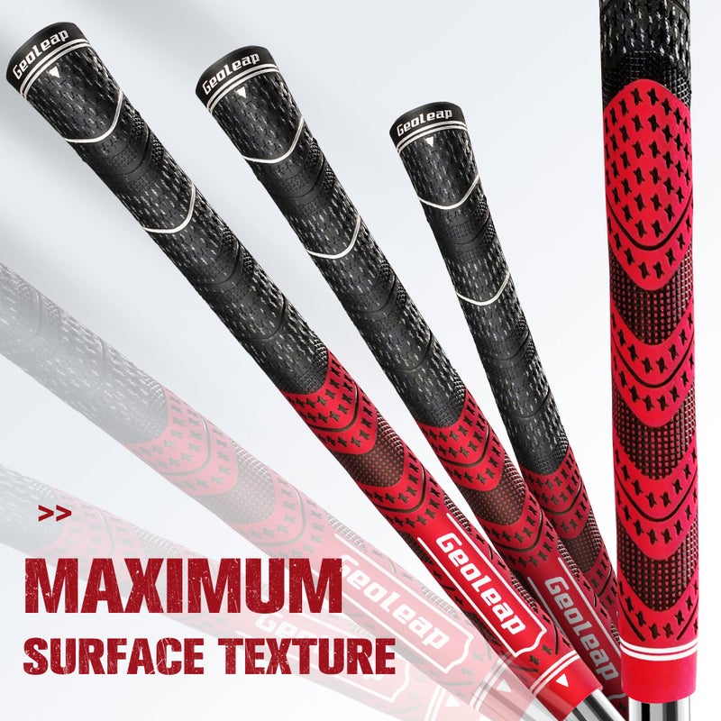 Geoleap Golf Grips Set of 13- Cord Rubber Compound Material, Hybrid Golf Club Grips, All Weather Performance. (Red, Midsize) - Image 4